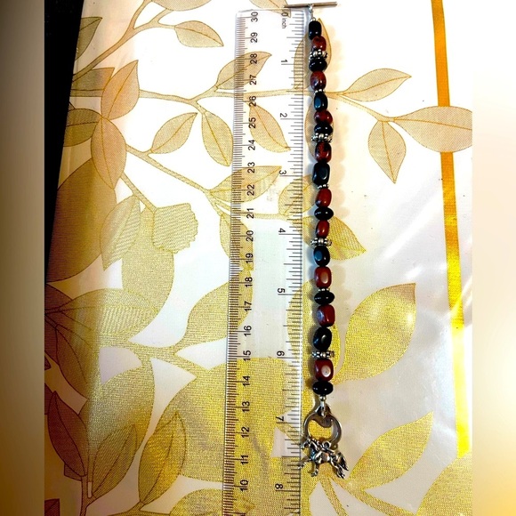 VTG sterling silver bracelet 925 With Agate / onyx Stone And Horse Charm 7-7.5” - Picture 4 of 6